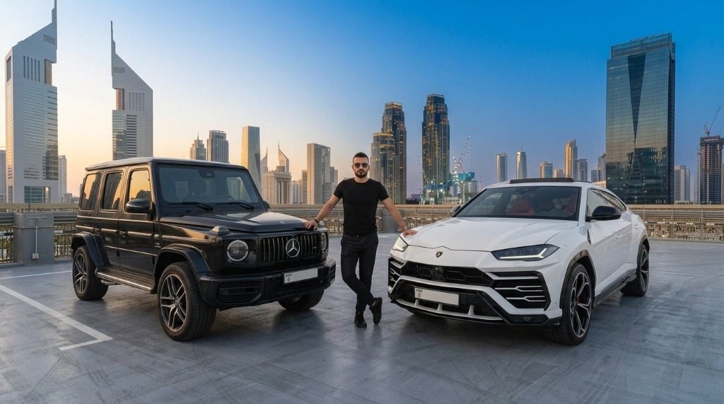 Ihor Sherlock in Dubai with Mercedes-AMG G63 and Lamborghini Urus